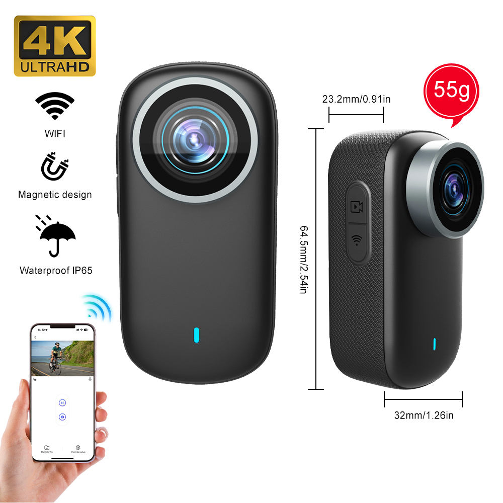 Webcam 4K - WiFi 4K Mini Duimcamera Bodycam Actie